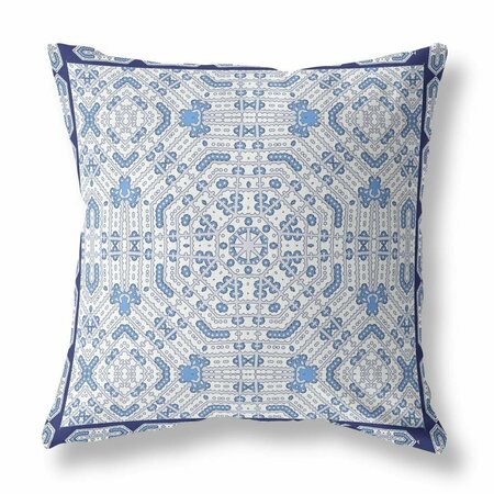 PALACEDESIGNS 18 in. Geostar Indoor & Outdoor Throw Pillow White Gray & Blue PA3684146